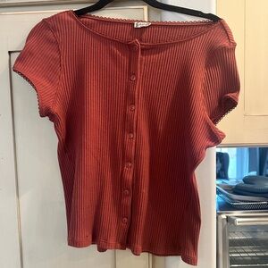 Free People Most Wanted Cardi Tee button tee in rust / burnt orange